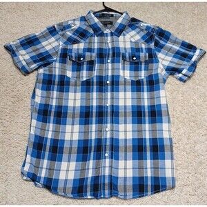 Eighty Eight Platinum Button Up Shirt Large Blue Black Pearl Snap Men Streetware